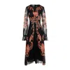 Etro Floral Silk Chiffon Long-sleeved Midi Dress In Black