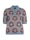 ETRO WOMEN'S FEATHER-TRIMMED KNIT POLO TOP