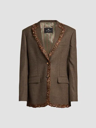 Etro Women's Feather-trimmed Wool Blazer In Brown