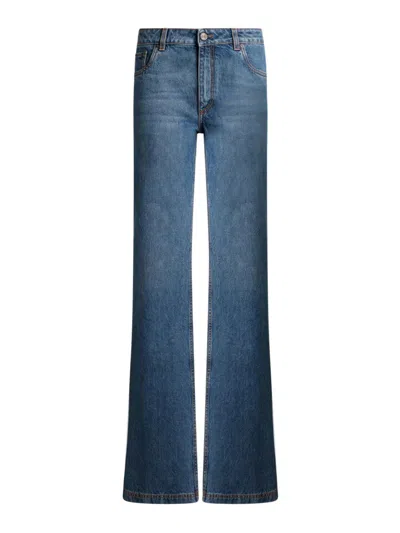 Etro Women Flared Denim Jeans With Pegasus Embroidery In Blue
