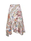 Etro Floral And Butterfly Print Cotton Asymmetric Midi Skirt In Neutral