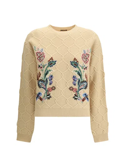 Etro Wool And Cashmere Jumper With Embroidery In Neutral