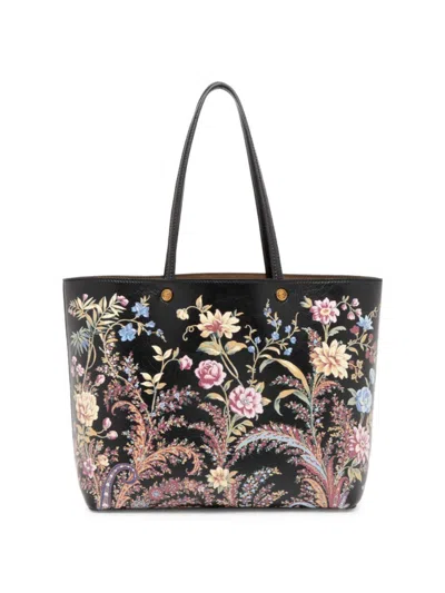 Etro Women's Floral Faux-leather Tote Bag In Black