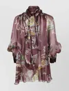 Etro Women's Floral High Neck Long Sleeve Top In Burgundy