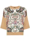 Etro Paisley Silk-inset Wool Knit Top In Beigemulticolour