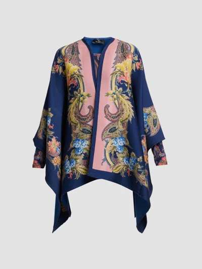 Etro Women's Floral Paisley Open-front Tunic In Blue