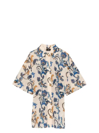 ETRO WOMEN'S FLORAL-PRINT SHORT SLEEVED COTTON SHIRT