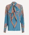 Etro Floral Paisley Silk Bow Blouse In Blue