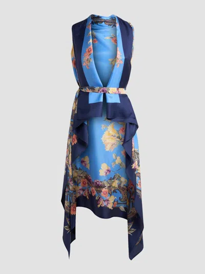 Etro Floral Silk Foulard Vest In Blue