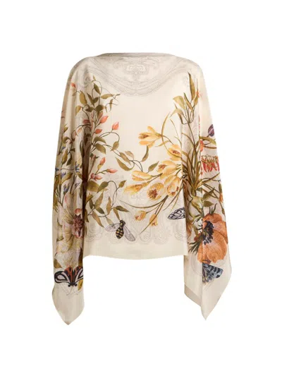 Etro Women's Floral Silk Poncho In Brown