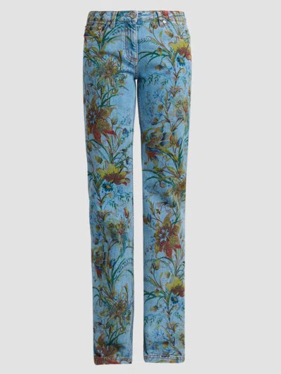 Etro Women's Floral Straight-leg Jeans In Printed Blue