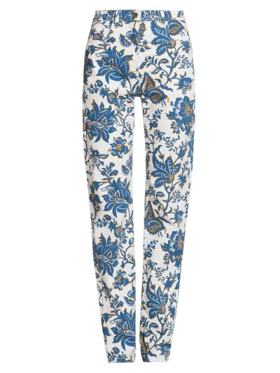 Etro Women's Floral Straight-leg Mid-rise Jeans In Blue