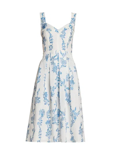 Etro Women's Floral Stretch Cotton Apron Midi-dress In Blue