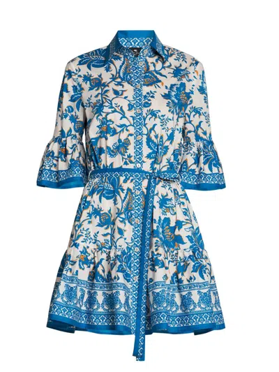 Etro Women's Floral Stretch Cotton Mini-shirtdress In Blue