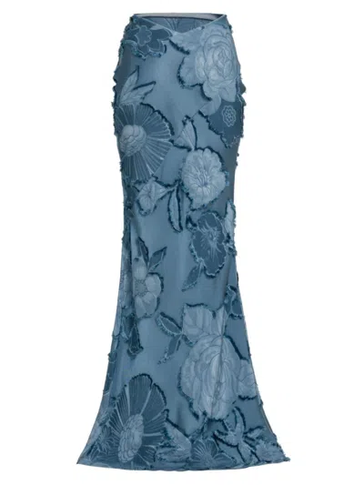 Etro Floral-appliqued Maxi Skirt In Denim