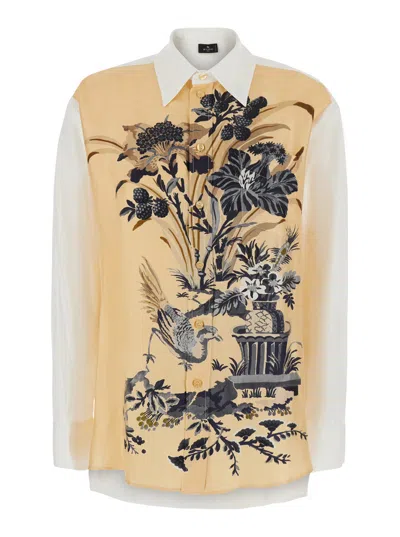 Etro Women's Floral-print Blend Cotton-silk Shirt With Classic Collar In Multi