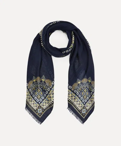 Etro Women's Geometric Paisley Frame Navy Wool-blend Scarf