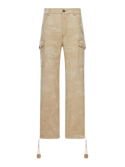 Etro Women Jacquard Cargo Trousers With Floral Pattern And Drawstring At The Bottom In Neutral
