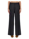 Etro Grey Wide Pants With Concealed Closure In Wool Blend Woman In Grey