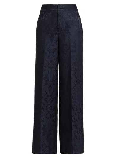 Etro Women's Jacquard Relaxed Wide-leg Pants In Blue