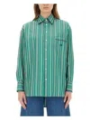 Etro Pocketed Collared Striped Long Sleeve Top In Green