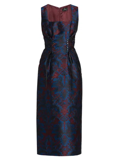 Etro Women's Jacquard Square Neck Midi-dress In Blue