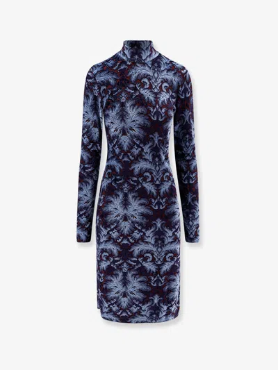 Etro Knee-length Floral Velvet Dress In Blue
