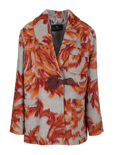 Etro Women Jacquard Wool Blend Coat In Multi