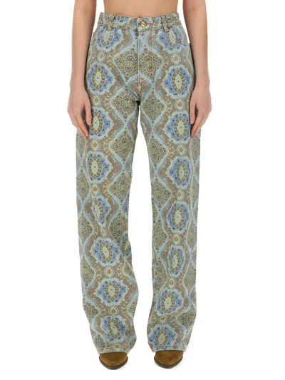 Etro Women Jeans Con Stampa Paisley In Green