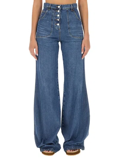 Etro Women Jeans With Foliage Pockets In Blue