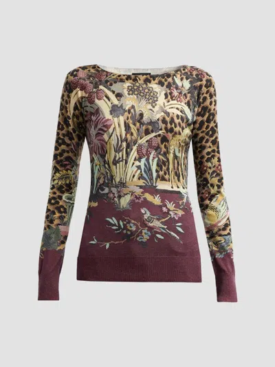 Etro Women's Jungle Silk-cashmere Knit Top In Printed Red