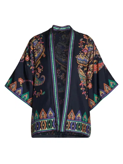 Etro Silk Twill Kesa With Placed Floral Paisley Print In Multi