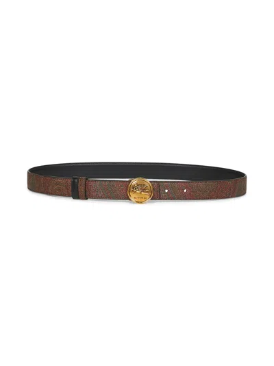 Etro Women Leather And Paisley Jacquard Canvas Reversible Belt