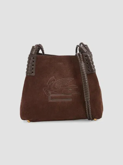Etro Women's Libra Extra-small Suede Shoulder Bag In Dark Brown