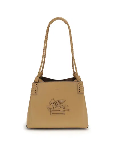 Etro Beige Calf Leather Bos Taurus Shoulder Bag In Nude