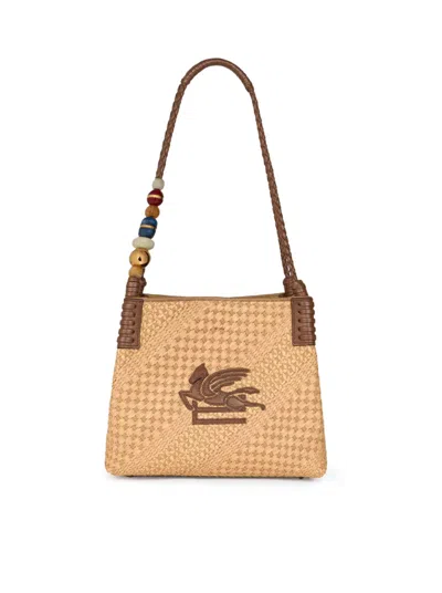 Etro Women Libra Small Raffia Shopping Bag In Brown