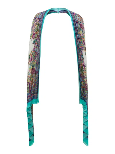 Etro Women Light Blue Pleated Shawls In Silk Woman In Multi