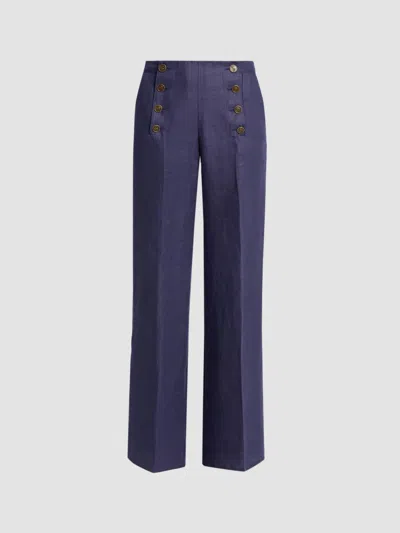 Etro Women's Linen Double-breasted Trousers In Blue