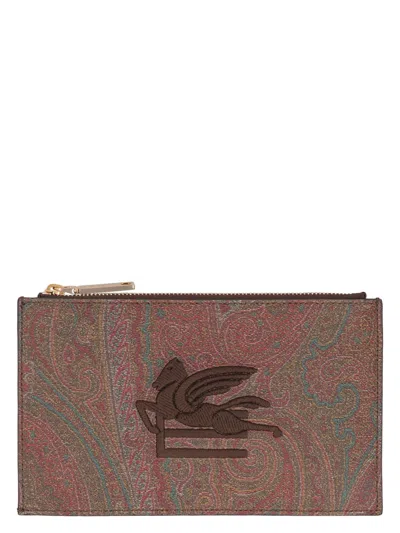 Etro Women's Logo Print Flat Pouch In Brown