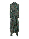 Etro Multicolor Long Dress With Self-tie Belt And All-over Floral Print In Silk Woman In Green