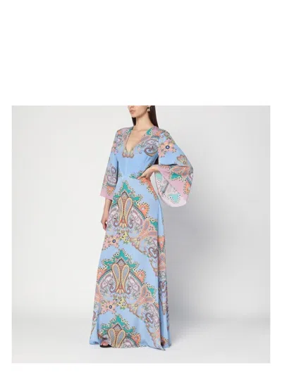ETRO WOMEN'S LONG BLUE DRESS WITH PAISLEY PRINT