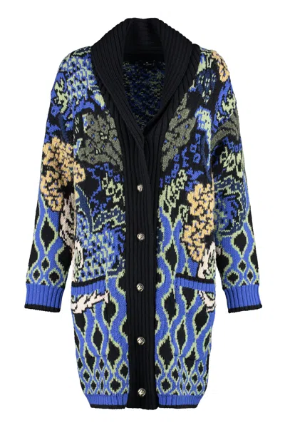 Etro Women's Long Cardigan With Floral Motifs In Blue,black