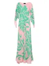 Etro Multicolor Long Dress With Round Neck And All-over Floral Print In Viscose Woman