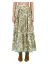 Etro Tiered Paisley Print Long Skirt With Ruffled Hems In Green