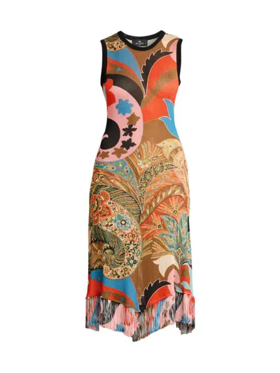 Etro Women's Lotus Paisley Knit Fringe Tank Dress In Multi