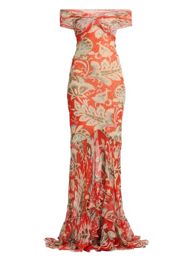 Etro Women's Lotus Print Off-the-shoulder Mermaid Gown In Multi