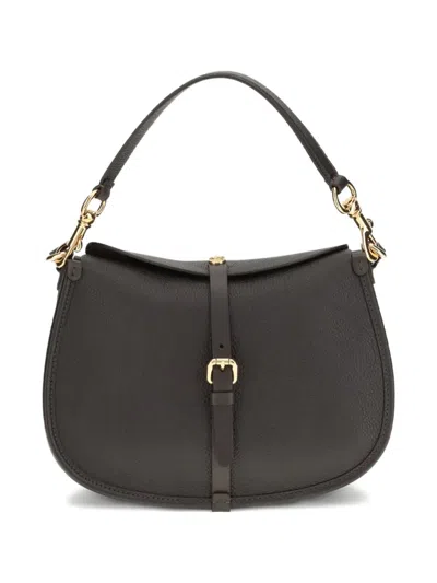Etro Women Medium Grained Leather Shoulder Bag With Buckle In Black