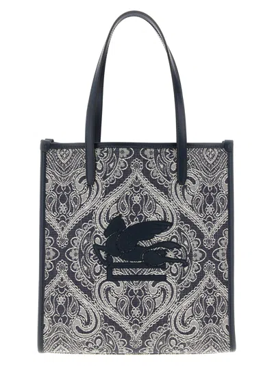 Etro Navy Blue Love Trotter Medium Tote In Gray