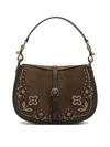 Etro Medium Pony Shoulder Bag Floral Embroidery In Brown