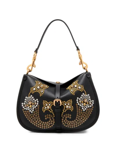 Etro Women's Medium Pony Studded Leather Shoulder Bag In Black